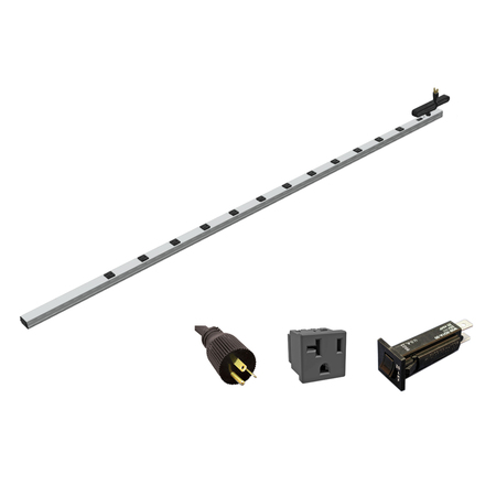 HAMMOND 20A 12 Outlet Vertical Strip w/ switch, 15 ft. shielded cord, 77 in. long, Toolless Mount 1589H77G1JV